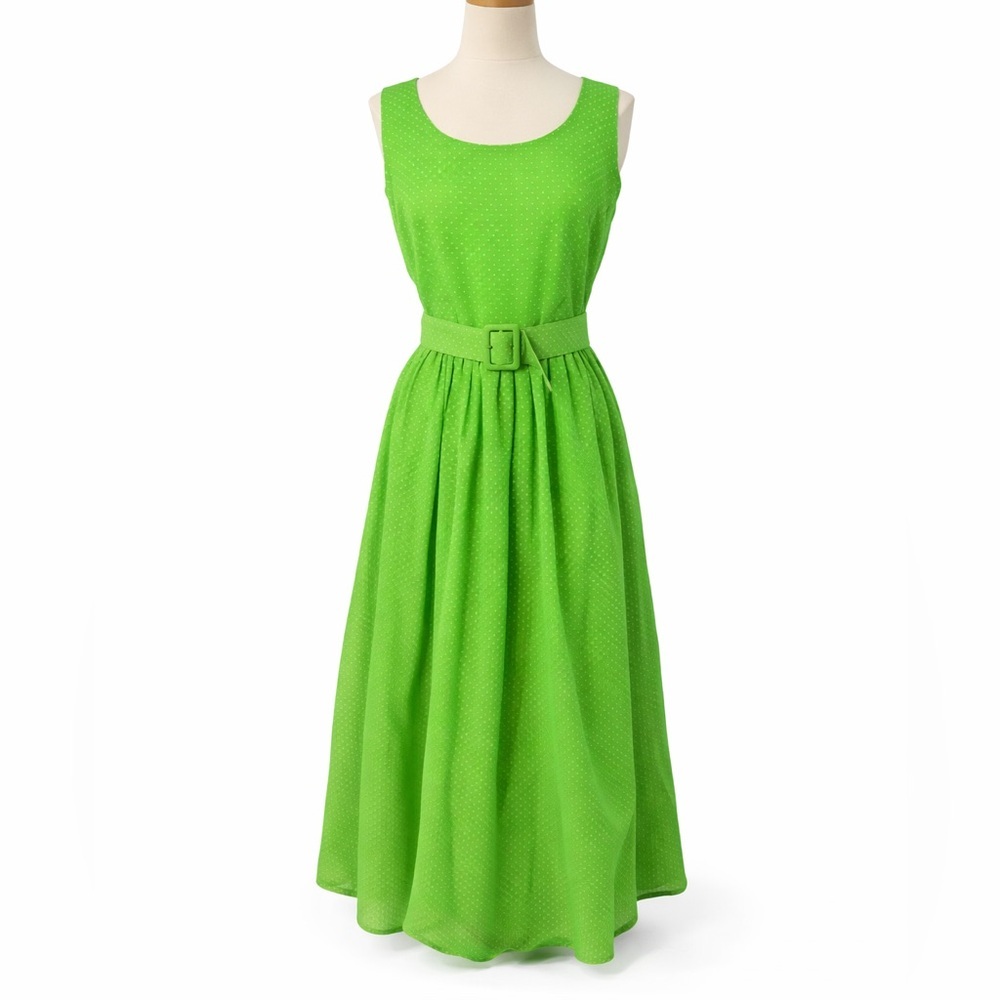 Vintage 14 60's Miss Elliette polka dot maxi dress 0826 lime bright long a-line